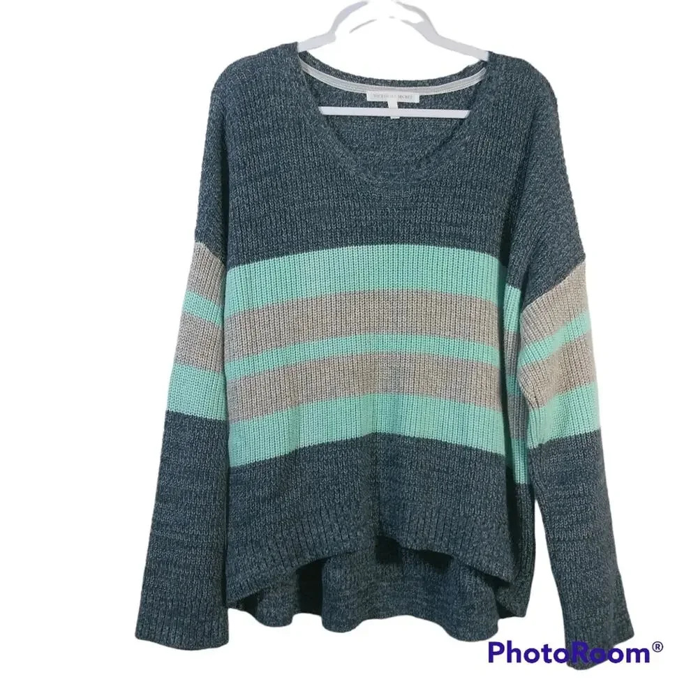 Victoria’s Secret Slouchy Blue Striped Cotton Knit Sweater Size Small